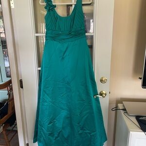 David's Bridal Teal One Shoulder Dress